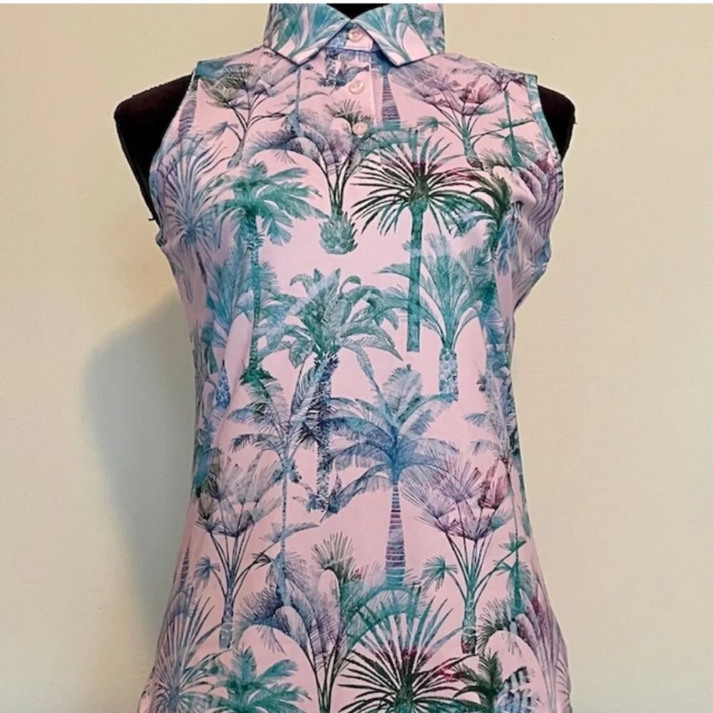 CS Ladies Sleeveless Pink Palm Print Polo